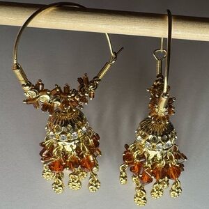 Gold tone and brown chandelier Earrings